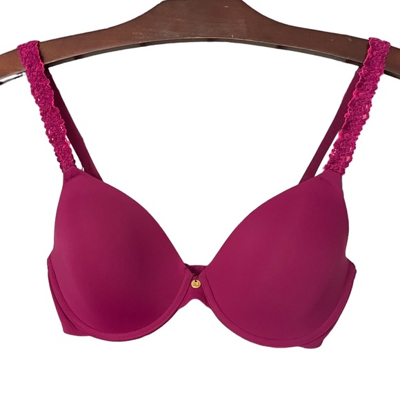 Natori BUNDLE Pure Luxe Underwire T-Shirt Bra Tan and Burgundy EUC Size 32D - Picture 2 of 16